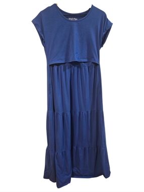Latched Mama Royal Blue Short Sleeve Tiered Maxi Dress Size Small